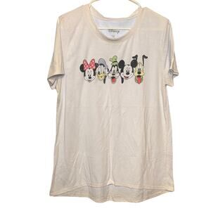 Disney Mickey Minnie Goofy Donald Pluto Graphic Tee White XXL Casual